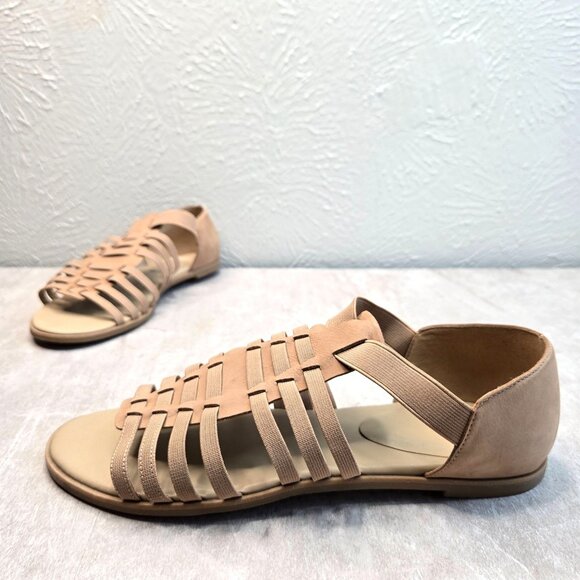 Eileen Fisher Huarache Flat Strappy Sandals Sz 9.5 Tan Casual Bohemian Gladiator - Picture 1 of 10